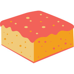 Flat Design Illustrated Square Dessert With Pink Frosting And Sprinkles On Transparent Background