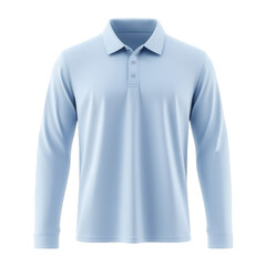 Plain Light Blue Long Sleeve Polo Shirt Mockup Front View 3D Rendering on transparent background