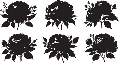 Peony flower silhouette vector pack: floral design elements for crafts and graphics eps