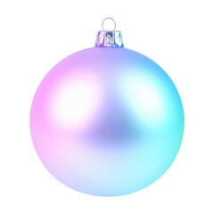 Iridescent holographic bauble sphere shifting pastel pink blue and green highlights, isolated on transparent background, PNG