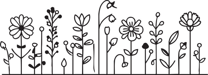 Black and white flower vector illustration: botanical line art design eps silhouette