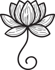 Lotus flower vector: black and white line art illustration eps silhouette