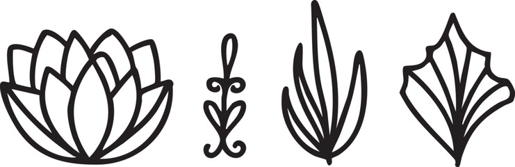 Floral vector pack: lotus flower, leaf and plant outlines for design eps silhouette