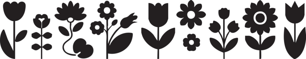 Black and white flower vector graphic: floral silhouette illustration eps
