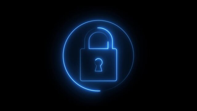 glowing neon lock animation icon security privacy password protection safety animated symbolizing security, protection, and privacy in a sleek and visually appealing design 4k video