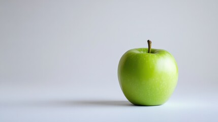 Fresh green apple placed on a plain background suggesting wholesome nutrition and healthy eating choices