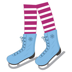 Legs in skates on the rink. Elegant illustration, figure skating and skating concept