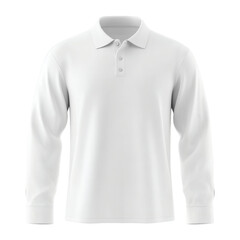 Plain White Long Sleeve Polo Shirt Mockup Front View 3D Rendering on transparent background