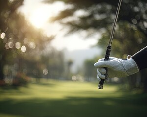Hand Holding Golf Club In Golf Course