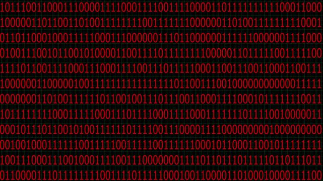 Binary code numbers sequence animation technology concept. Abstract red digital binary code background.