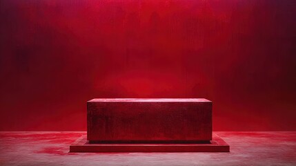 Red Concrete Podium Against Dark Background