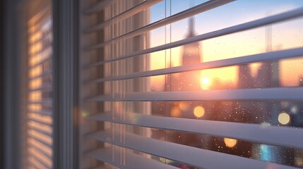 Obraz premium City Sunset Through White Blinds