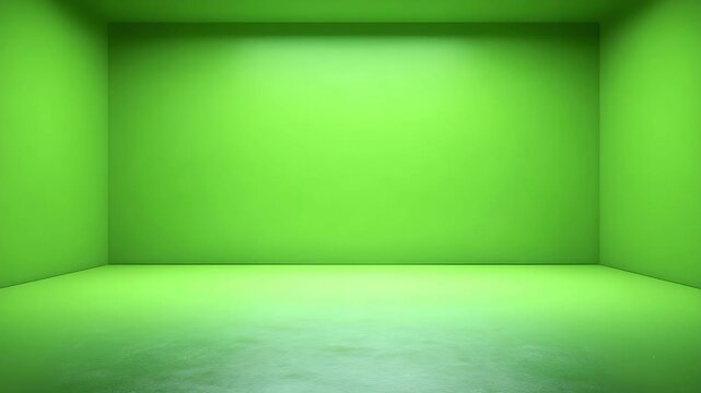 Empty lime-green studio room with uniform walls and floor, like a chroma-key backdrop.