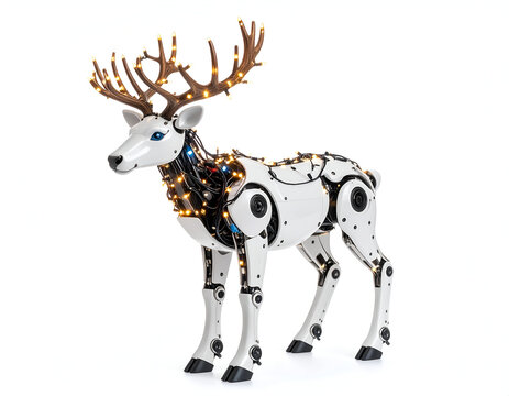 Festive Robotic Reindeer with Illuminated Antlers A Modern Holiday Decoration