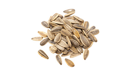 Sunflower seeds in a scattered arrangement isolated on transparent background