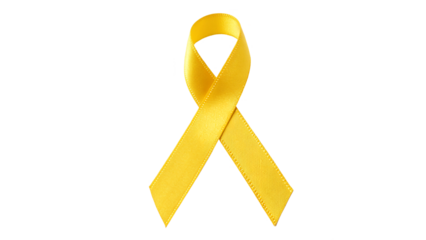 Symbol of hope and support represented by a yellow ribbon isolated on transparent background
