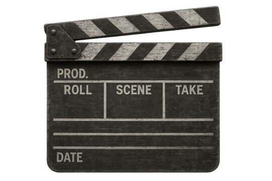 Vintage clapperboard creating movie and film production concepts on a transparent alpha channel background