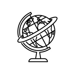 Black Line Art Globe Icon – Simple Vector Illustration of Earth Map on Stand