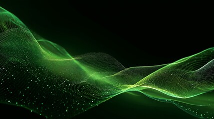 Dynamic green wave background with glowing particles for modern tech designs and vibrant presentations that capture attention instantly