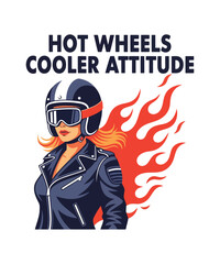 Woman in Leather Jacket and Helmet with Flames