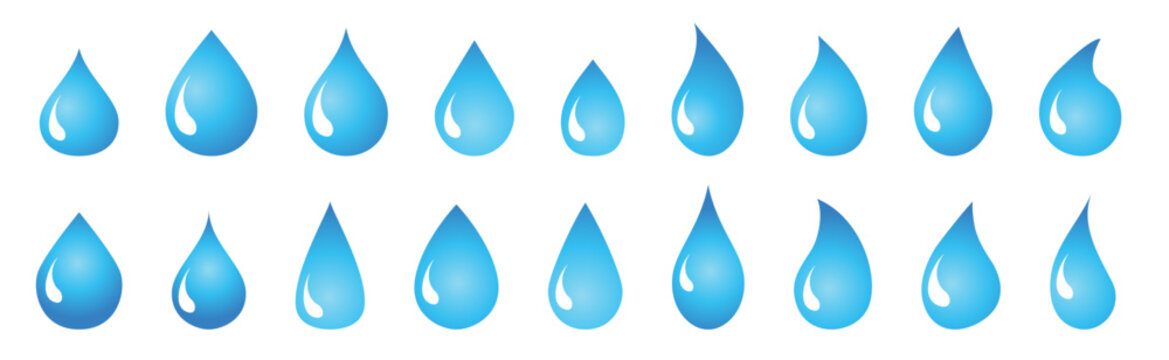 Set of water drop icon. Blue gradient water droplet collection