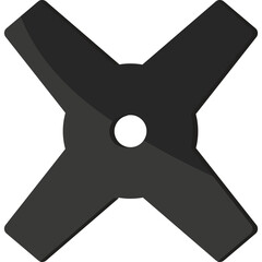 Four Blade Black Rotary Cutter Blade With Center Hole On A Transparent Background