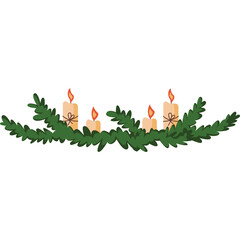 Four Advent Candles Lit On A Green Christmas Garland With A Transparent Background
