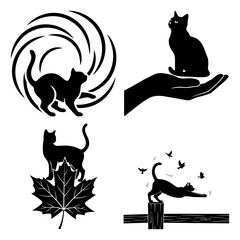 Collection of black cat silhouettes in various poses