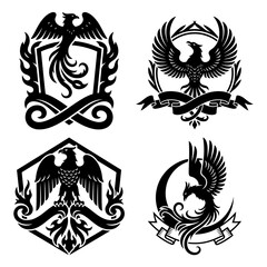 Collection of phoenix themed design elements