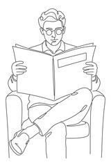 line drawing of a man reading newspaper
