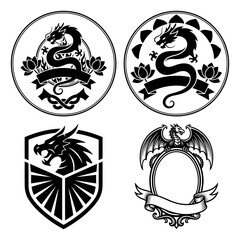 Dragon heraldic vector illustration set for tattoo