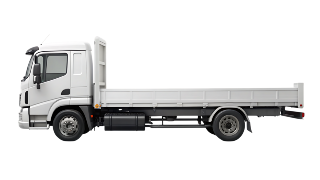White Flatbed Truck, Viewed from the Side, cutout, PNG isolated on white or transparent background