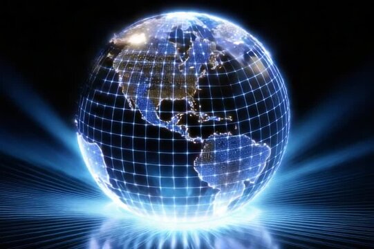 Global Connectivity: A glowing representation of the world, illuminated by interconnected lines representing global networks, radiating with the potential of worldwide communication and digital unity.
