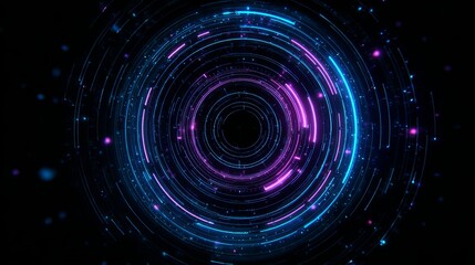 Dynamic glowing neon circles create a vibrant portal, perfect for futuristic backgrounds, modern tech visuals, and high energy presentations