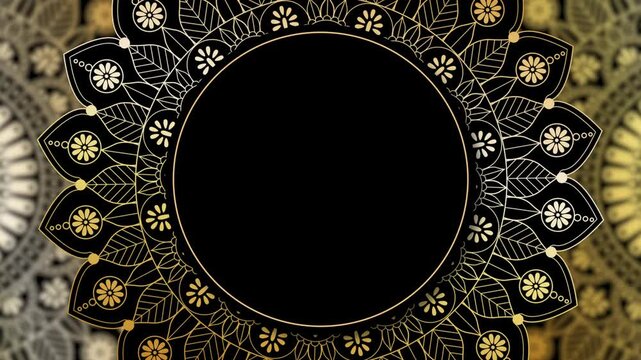 Islamic ornament black background video with arabic style and mandala flower circle animation for ramadan kareem, eid mubarak and islamic background or diwali india