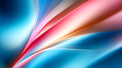Abstract digital background with smooth curves and glossy gradients in blue, pink, red, and orange. Elegant motion and depth, ideal for branding, web design, or commercial use.