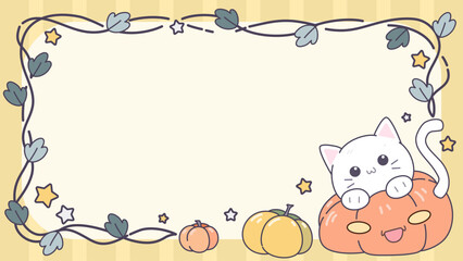 A cute Halloween themed presentation template decorated with cats, vines and pumpkins.