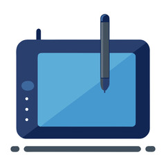 Vector illustration of a digital drawing tablet and drawing tools
