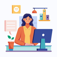 Women Business Environment Technology Productivity Vector Illustration