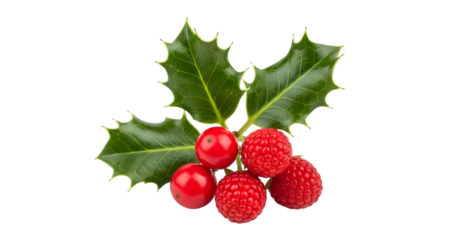 Holly branch with red berries isolated on transparent background - Powered by Adobe