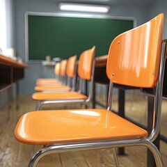 Orange Chairs In Empty Classroom