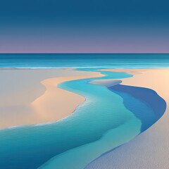 Serene Turquoise River Meets Ocean At Golden Sunset