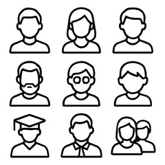Set of Faceless Line Icons Representing Diverse People and Occupations