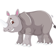 Friendly Cartoon Rhinoceros with a Big Smile Standing on a Transparent White Background