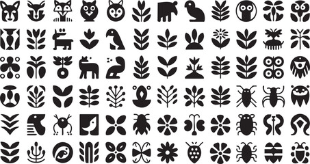 Fototapeta premium Minimalist Nature and Wildlife Icon Collection