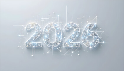 Glowing 2026 numbers with digital network connections and light particles year future