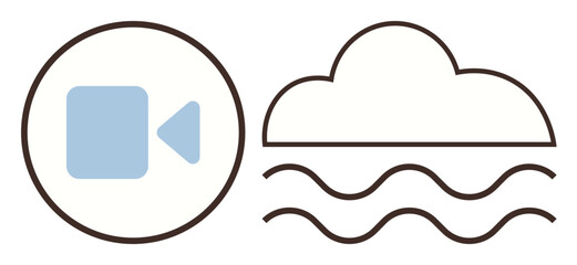 Camera icon paired with cloud and waves illustrating data streaming, storage, connectivity, and innovation. Ideal for technology, cloud solutions, media platforms, communication, internet services