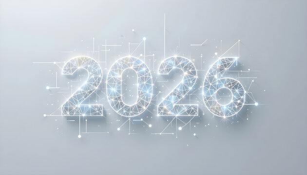Glowing 2026 numbers with digital network connections and light particles year future
