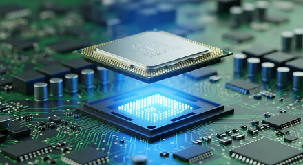 Advanced Processor Technology: Motherboard Circuit with High-Speed CPU and Cooling System for Next-Generation Computing and Artificial Intelligence Applications (Ultra Detail)