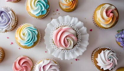 Colorful cupcakes arranged beautifully on a white platter with vibrant icing in a lovely dessert display for a celebration or party Generative AI